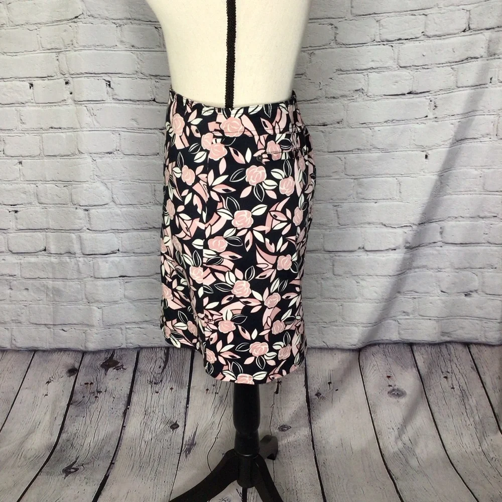 Ann Taylor LOFT Petites Stretch Twill Black & Blush Pink Mini Skirt 8P